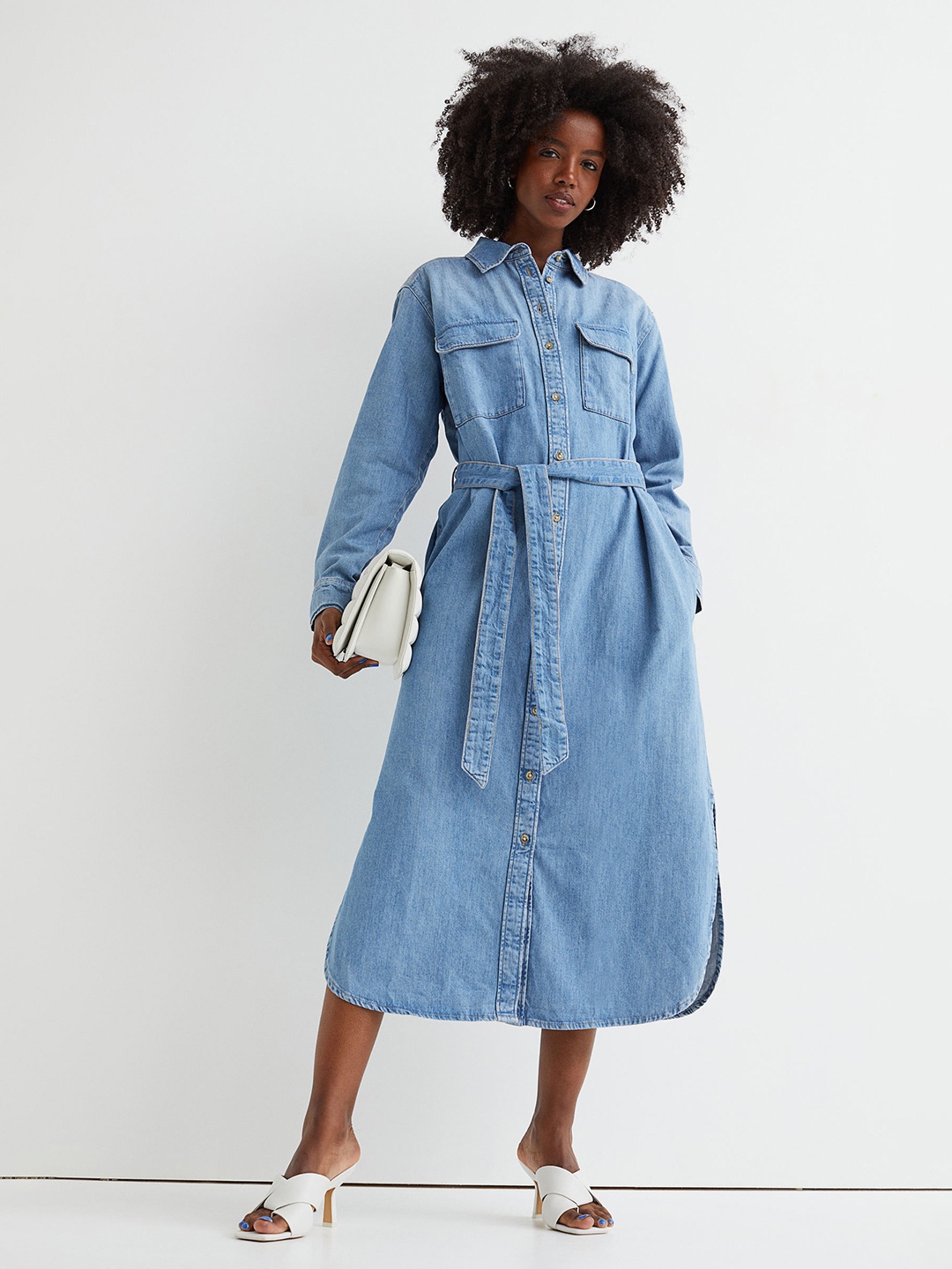 

H&M Women Blue Pure Cotton Denim Dress