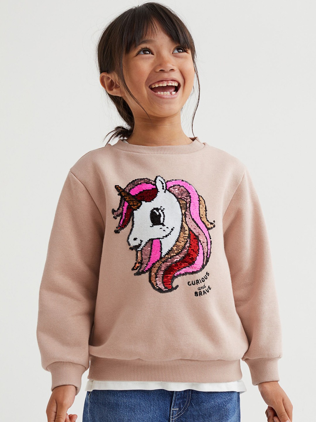 

H&M Girls Beige & Pink Sequinned Sweatshirt
