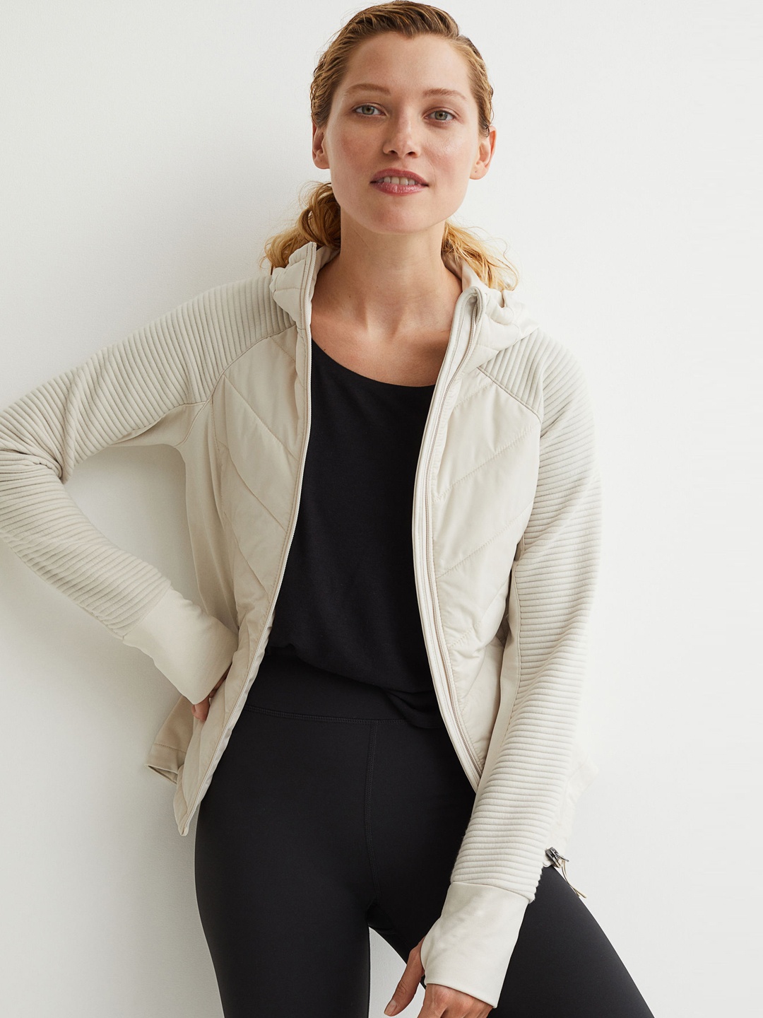 

H&M Women Beige Solid Padded Hooded Outdoor Jacket