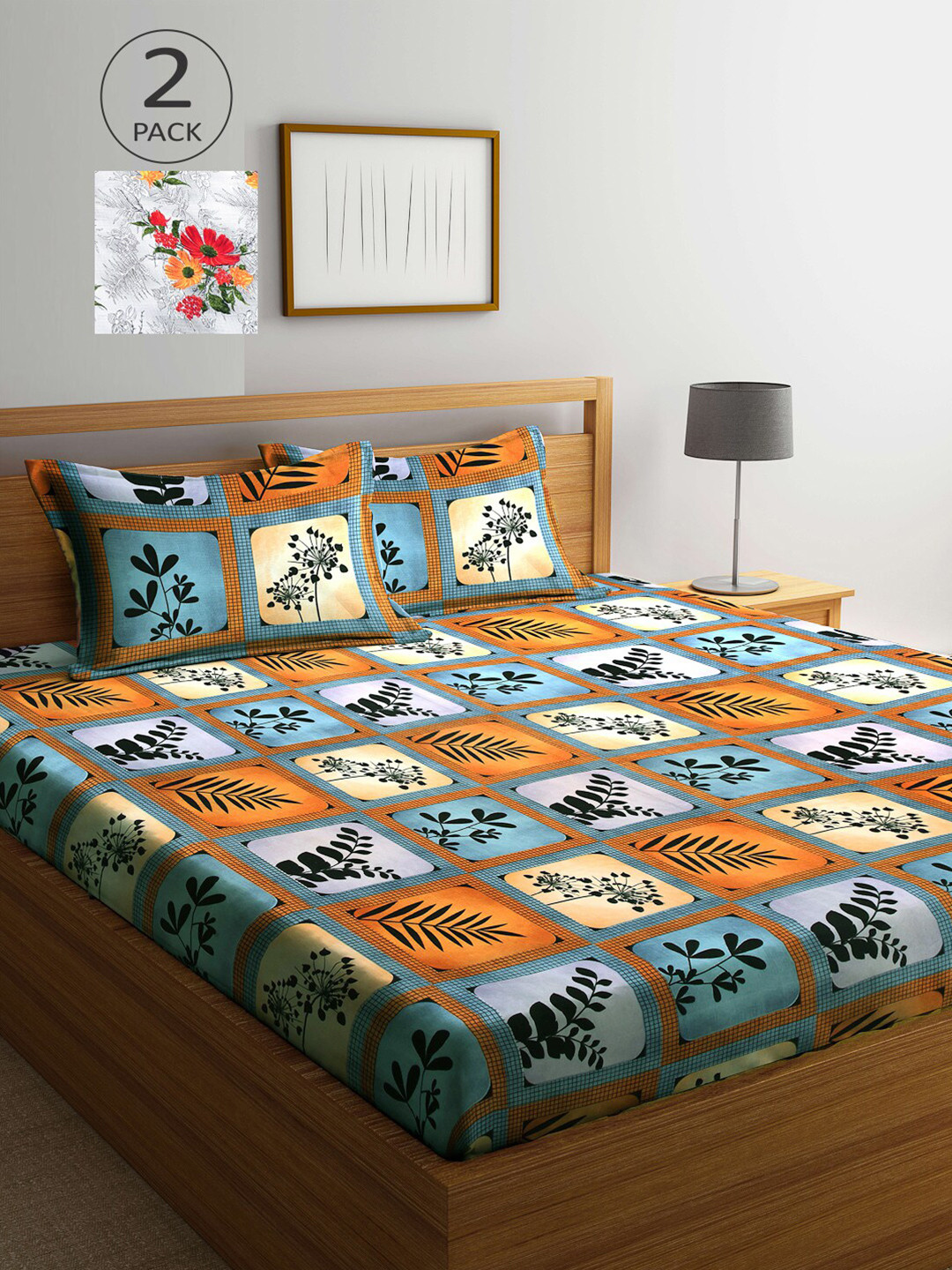 

Arrabi Multicoloured Printed 300 TC 2 King Bedsheet with 4 Pillow Covers, Multi