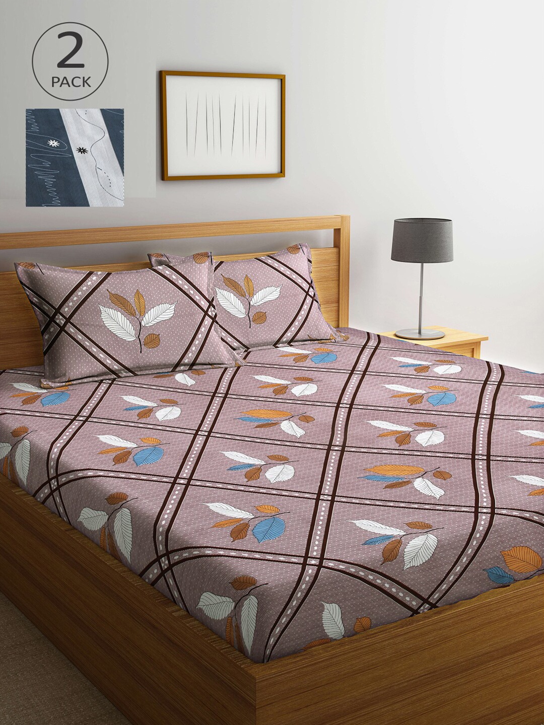 

Arrabi Grey & Blue Floral 300 TC 2 King Bedsheet with 4 Pillow Covers