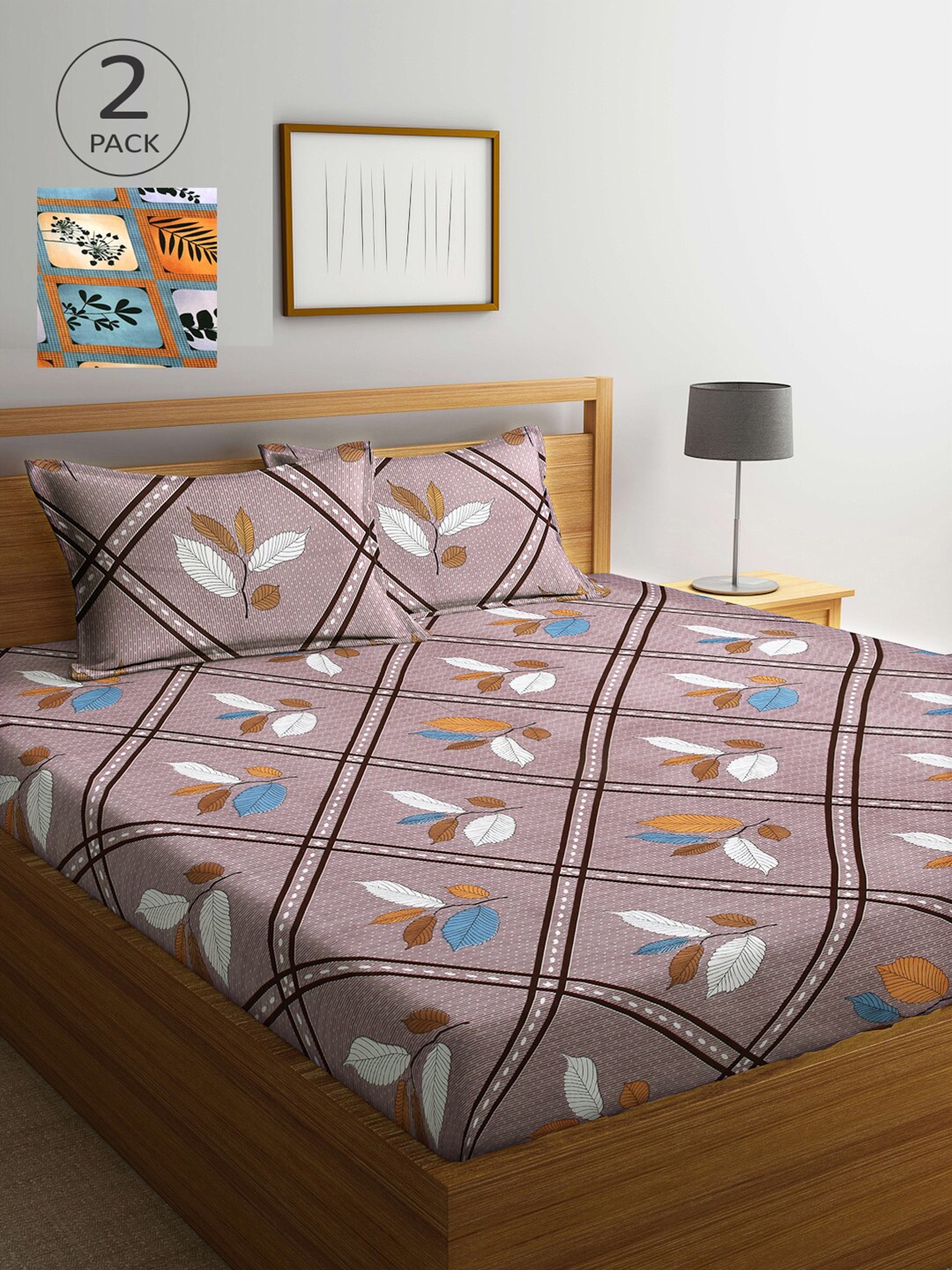 

Arrabi Blue & Orange Floral 300 TC 2 King Bedsheet with 4 Pillow Covers