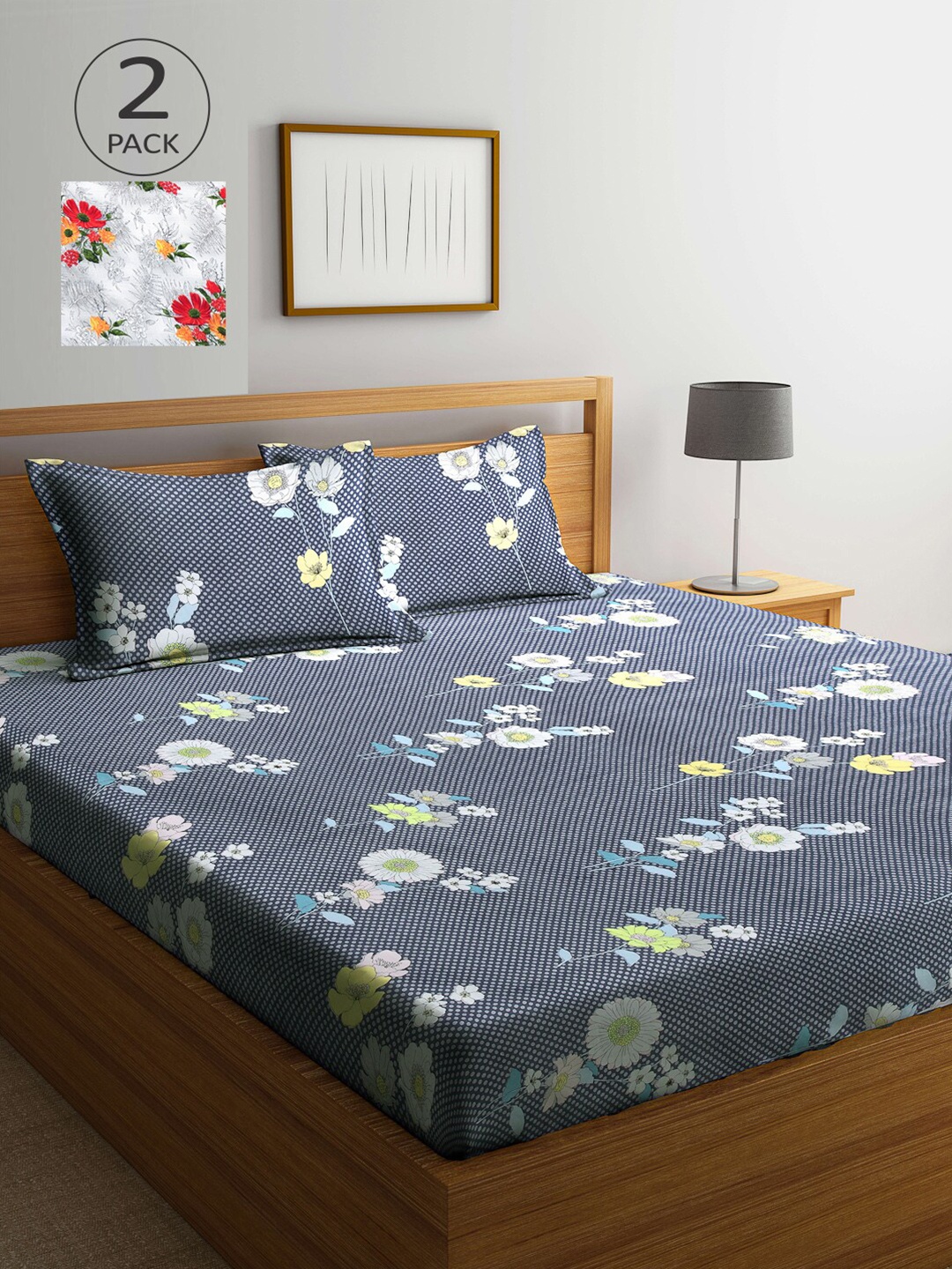 

Arrabi White & Red Floral 300 TC 2 King Bedsheet with 4 Pillow Covers