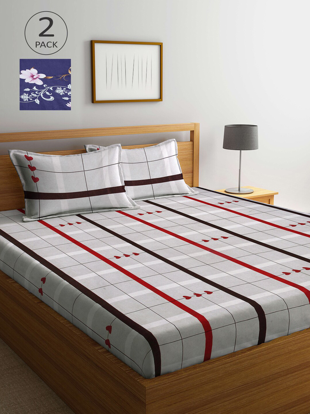 

Arrabi Navy Blue & Grey Graphic 300 TC 2 King Bedsheet with 4 Pillow Covers