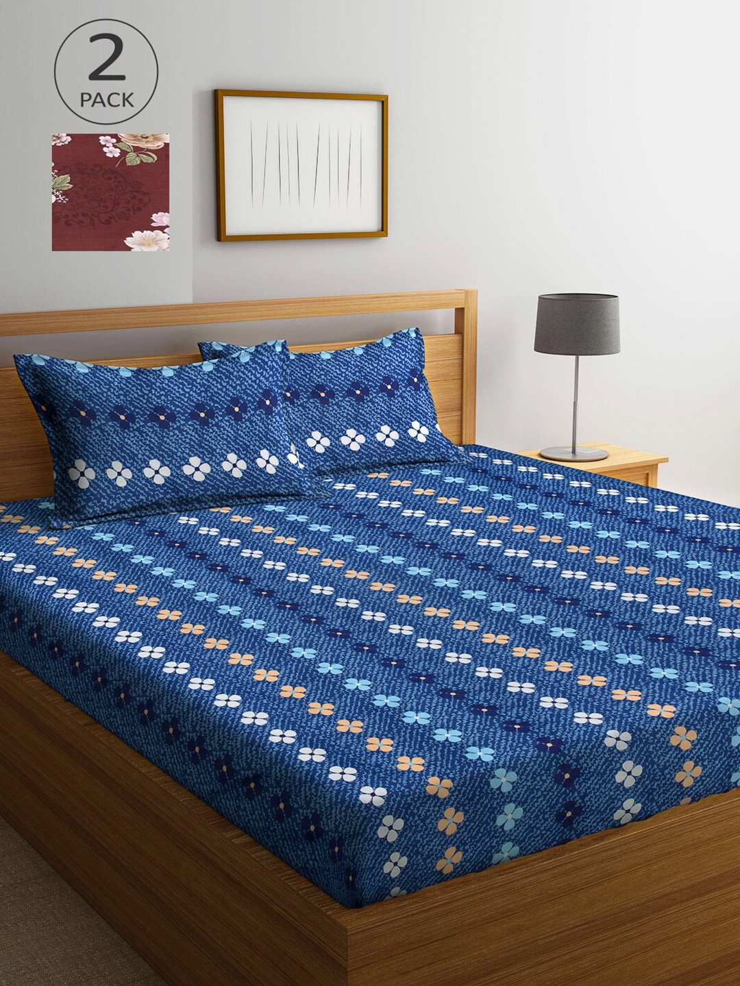 

Arrabi Blue & Brown Printed 300 TC 2 King Bedsheet with 4 Pillow Covers