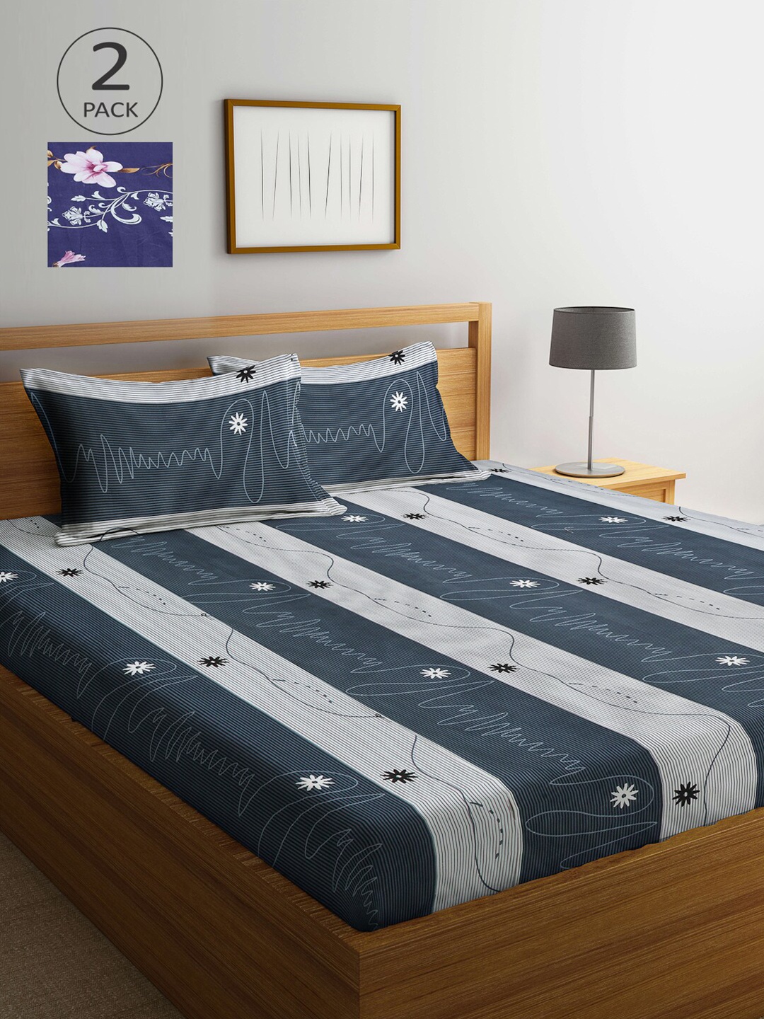 

Arrabi Multicoloured Printed 300 TC 2 King Bedsheet with 4 Pillow Covers, Multi