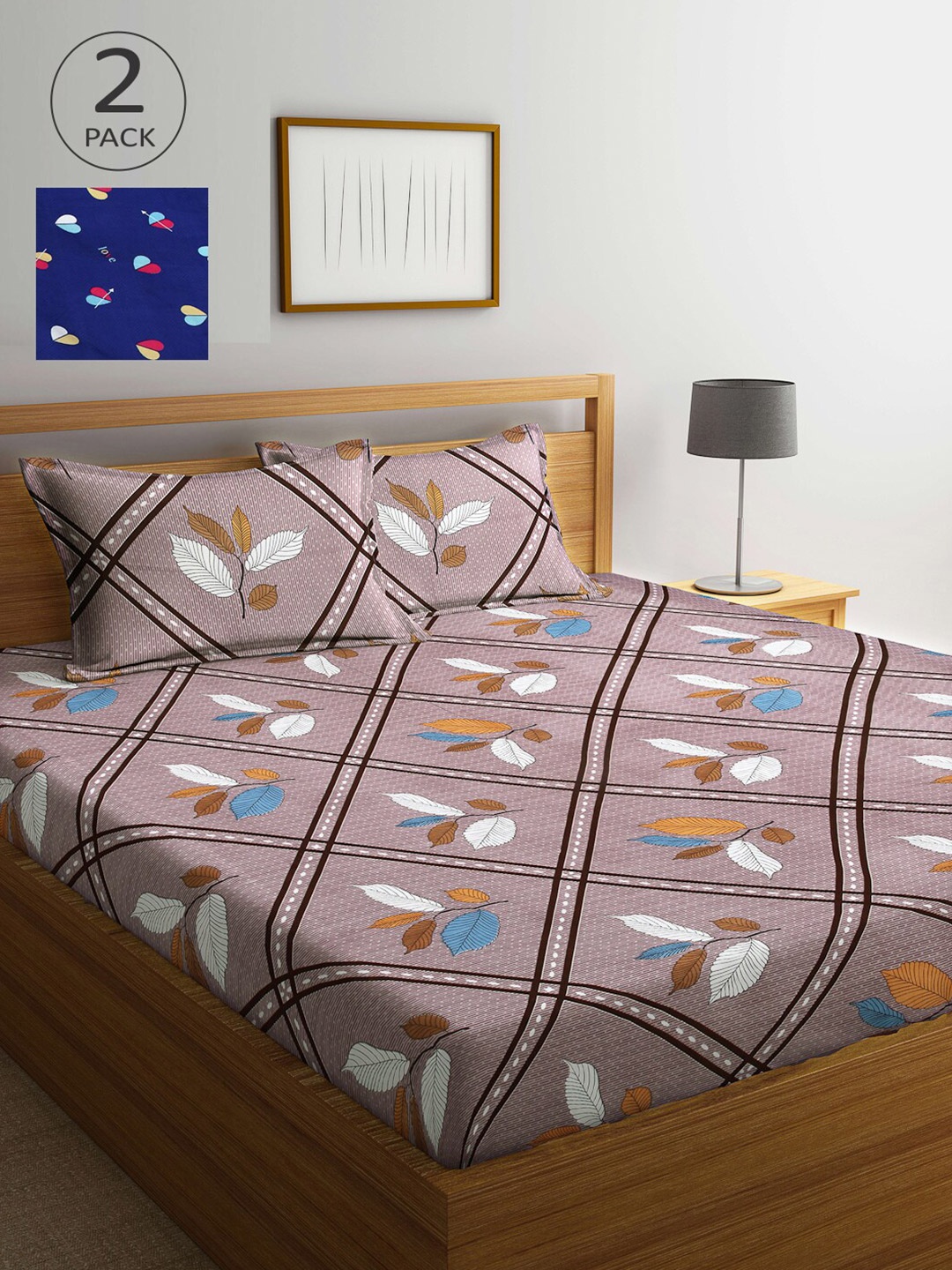 

Arrabi Multicoloured Printed 300 TC 2 King Bedsheet with 4 Pillow Covers, Multi