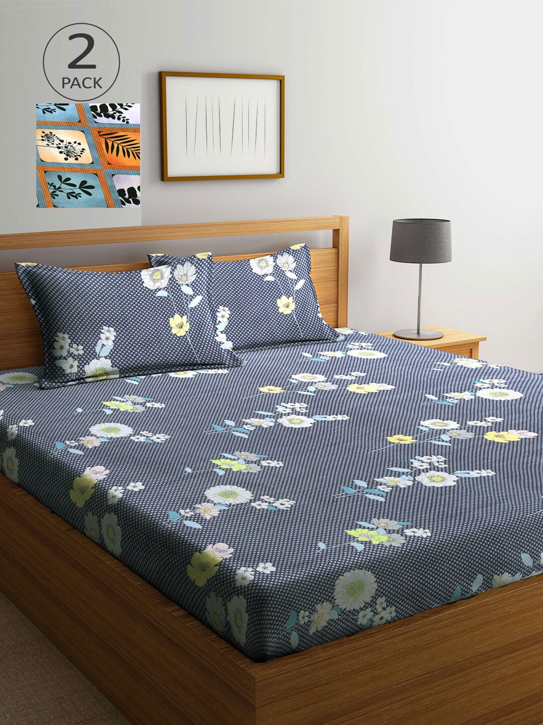 

Arrabi Multicoloured Floral 300 TC 2 King Bedsheet with 4 Pillow Covers, Multi