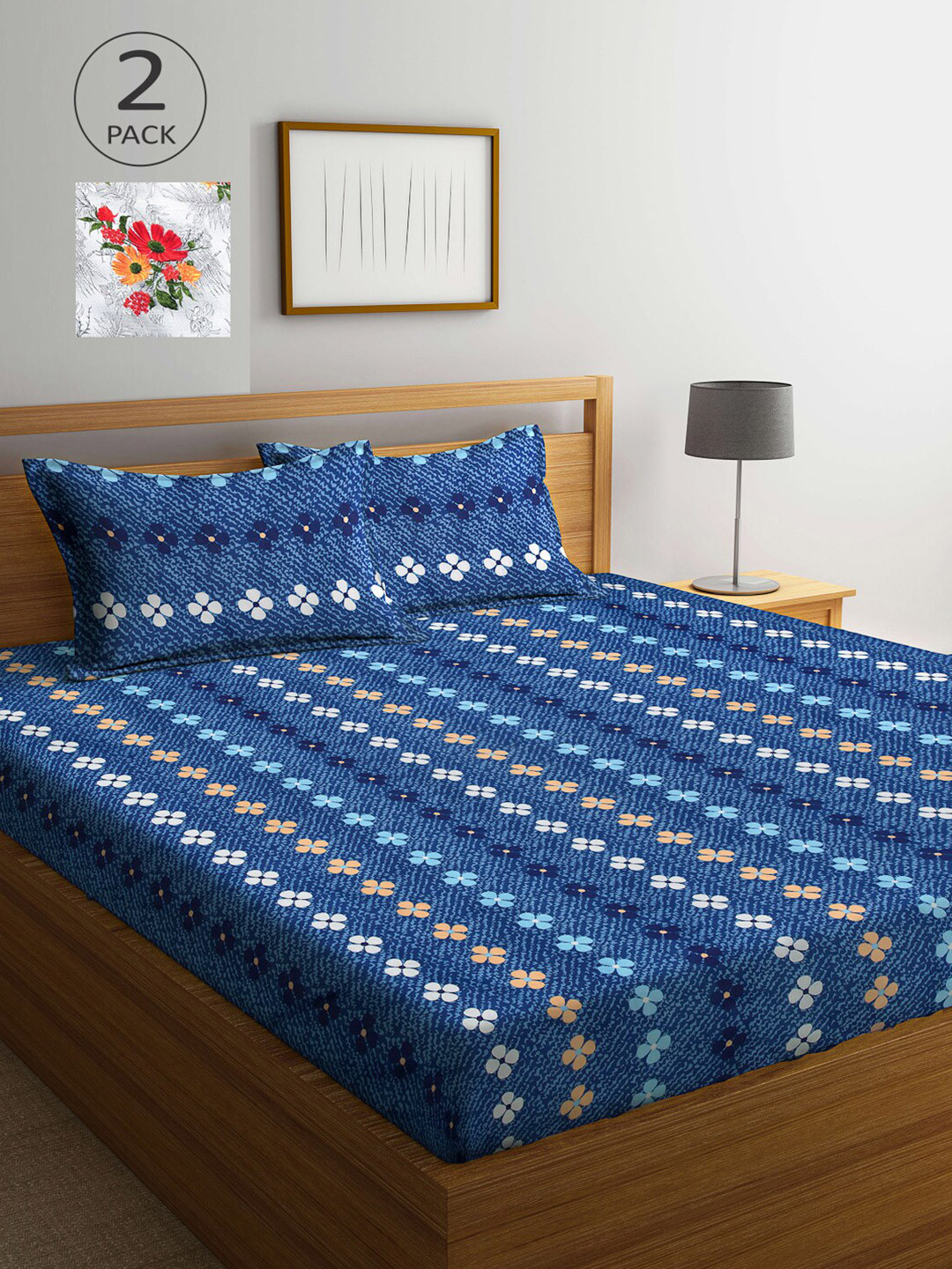 

Arrabi Multicoloured Printed 300 TC 2 King Bedsheet with 4 Pillow Covers, Multi