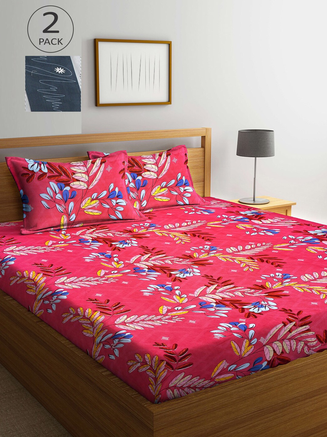 

Arrabi Pink & Grey Floral 300 TC 2 King Bedsheet with 4 Pillow Covers