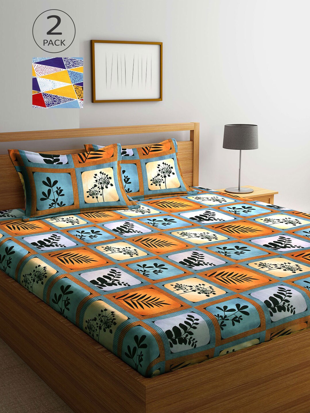 

Arrabi Multicoloured Printed 300 TC 2 King Bedsheet with 4 Pillow Covers, Multi
