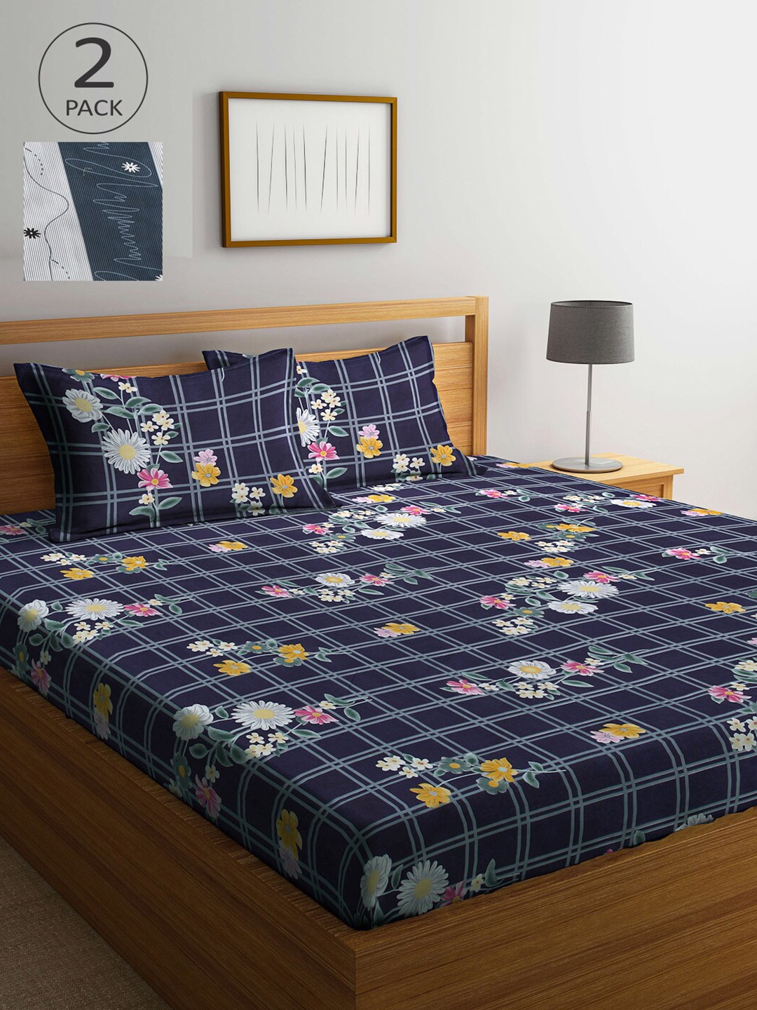 

Arrabi Multicoloured Printed 300 TC 2 King Bedsheet with 4 Pillow Covers, Multi