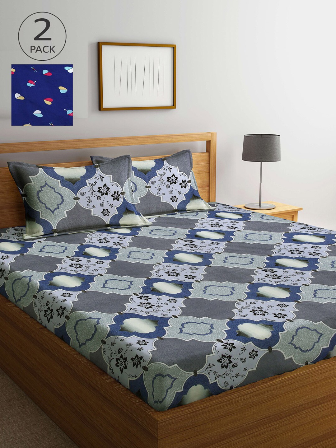 

Arrabi Blue & Red Graphic 300 TC 2 King Bedsheet with 4 Pillow Covers