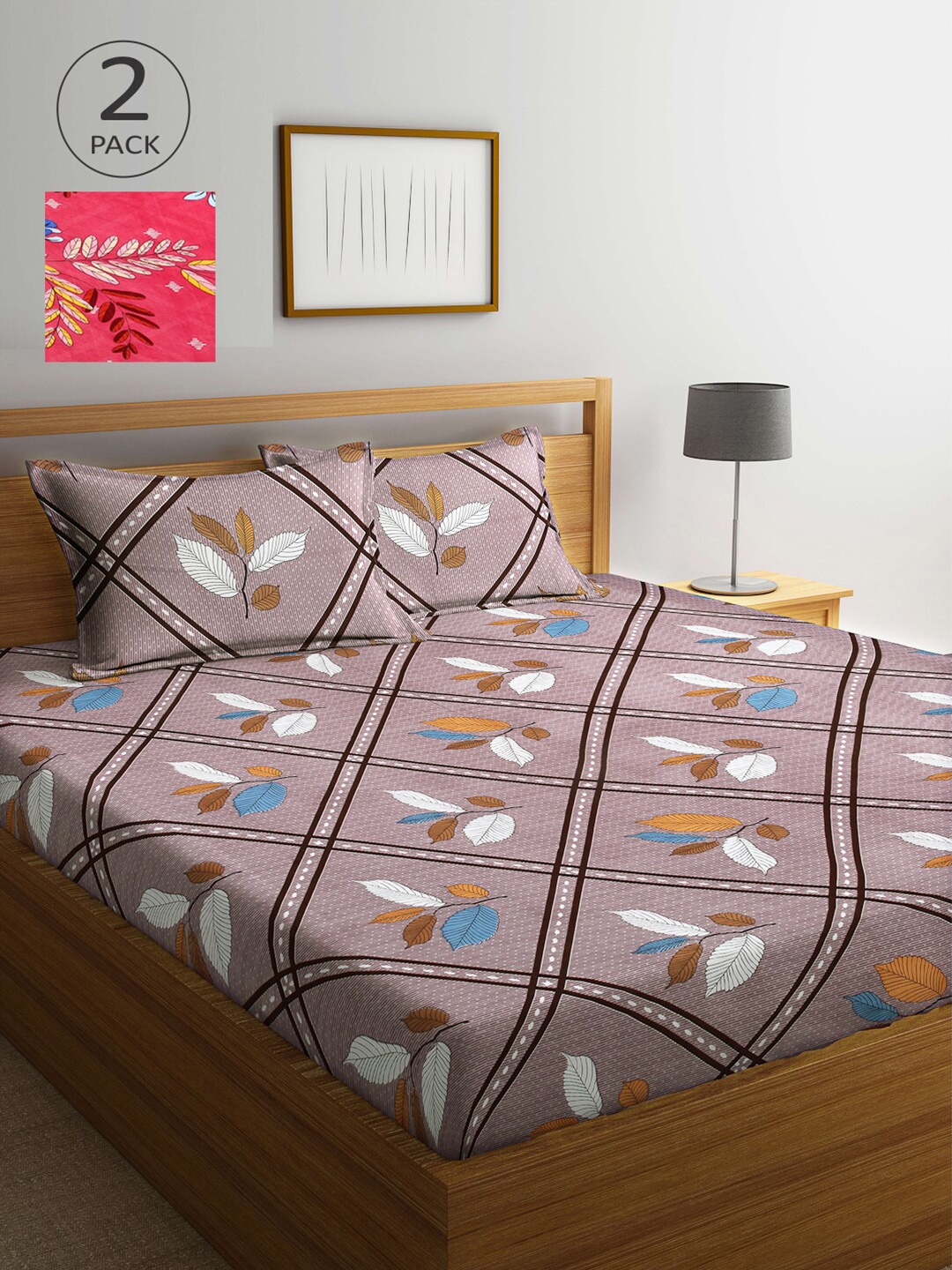 

Arrabi Beige & Red Floral 300 TC 2 King Bedsheet with 4 Pillow Covers
