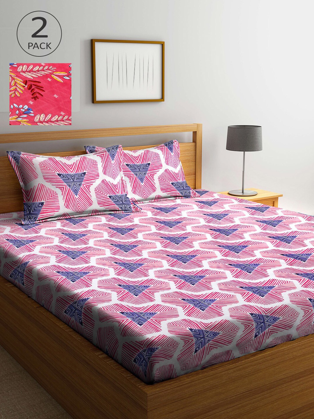 

Arrabi Multicoloured Printed 300 TC 2 King Bedsheet with 4 Pillow Covers, Multi