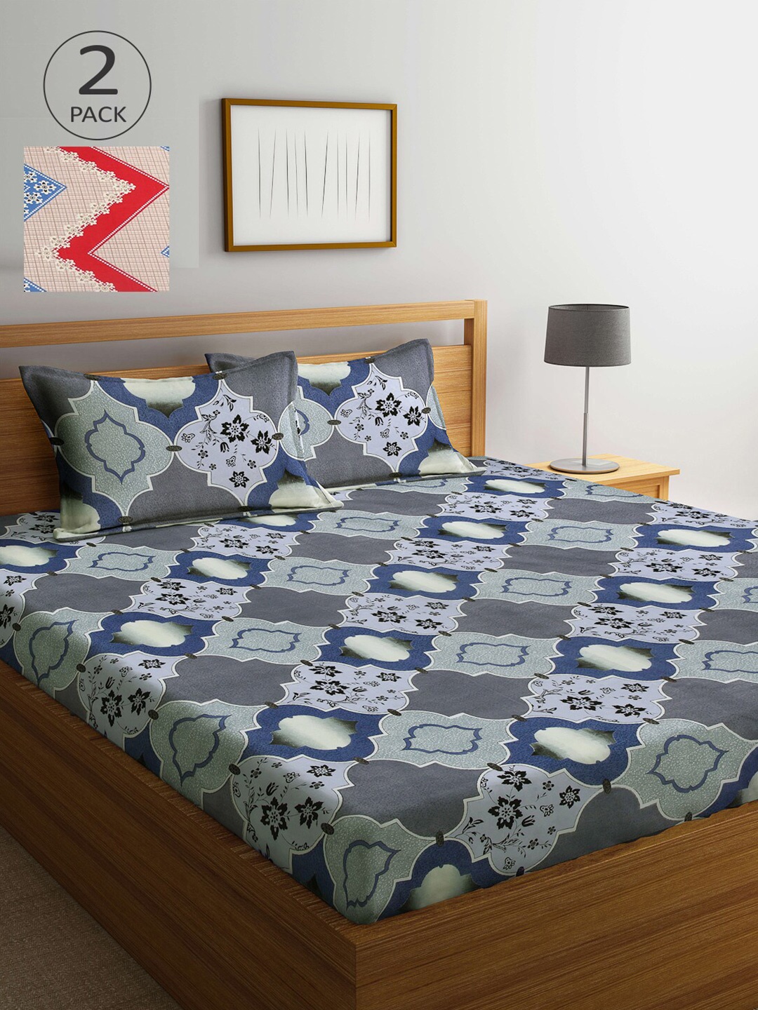 

Arrabi Multicoloured Graphic 300 TC 2 King Bedsheet with 4 Pillow Covers, Multi