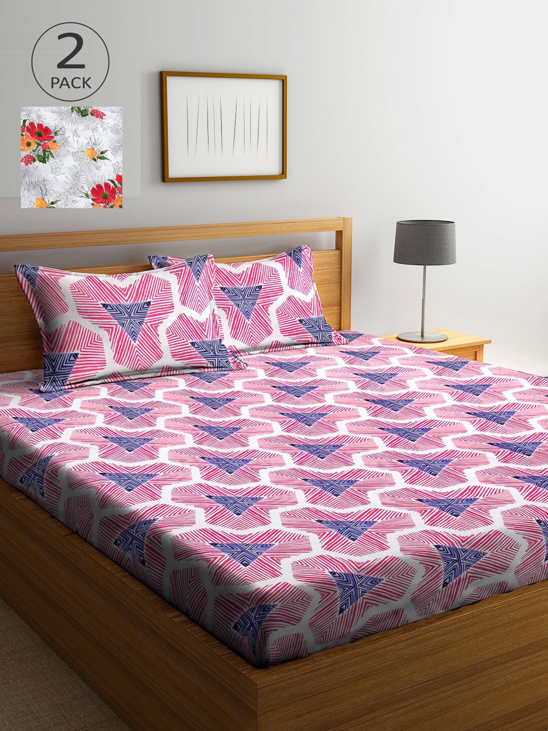 

Arrabi Multicoloured Printed 300 TC 2 King Bedsheet with 4 Pillow Covers, Multi