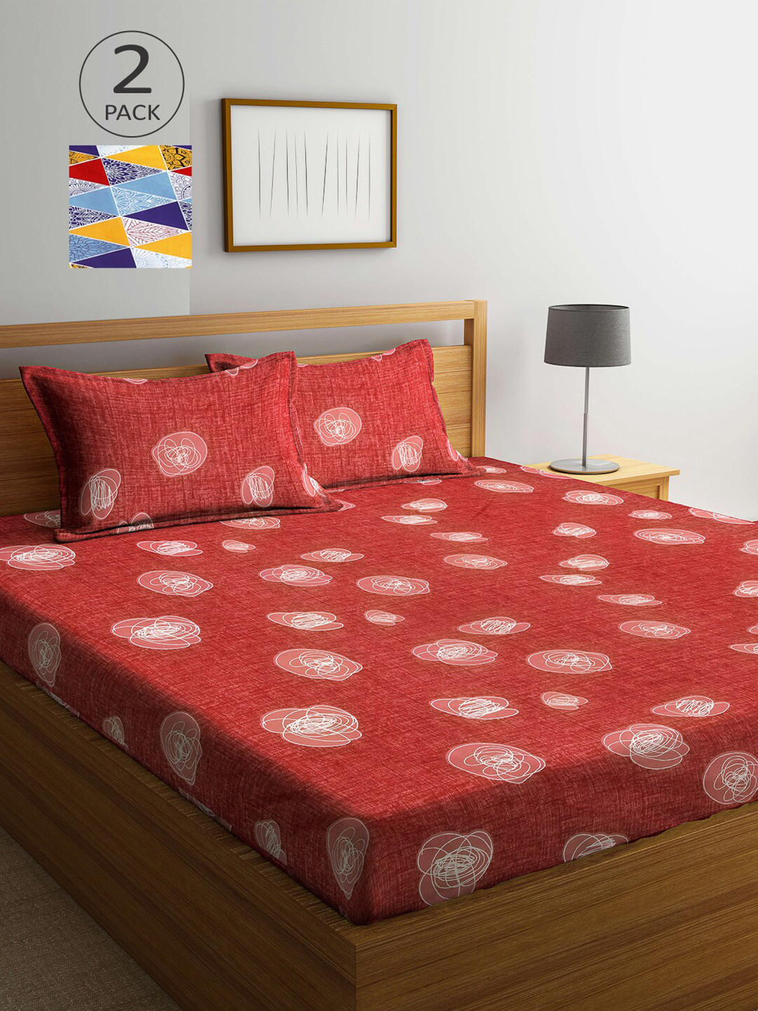 

Arrabi Red & White Graphic 300 TC 2 King Bedsheet with 4 Pillow Covers