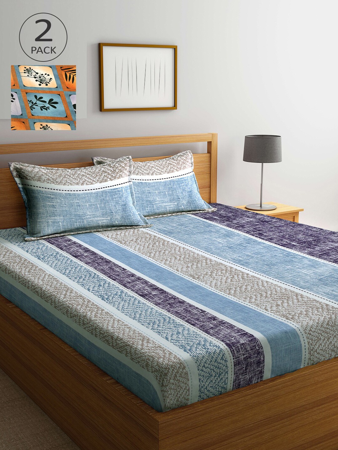 

Arrabi Multicoloured Printed 300 TC 2 King Bedsheet with 4 Pillow Covers, Multi