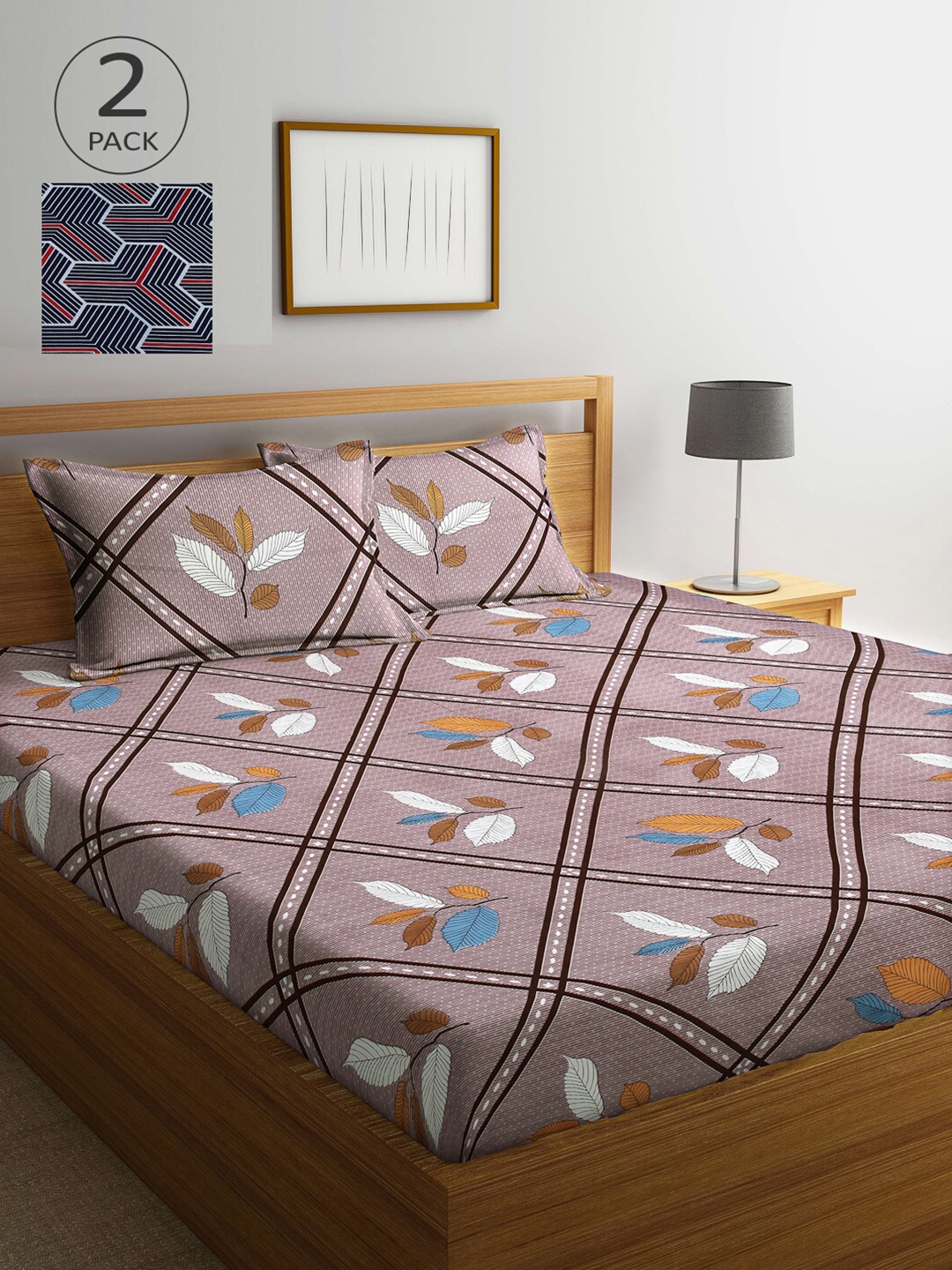 

Arrabi Brown & Blue Floral 300 TC 2 King Bedsheet with 4 Pillow Covers