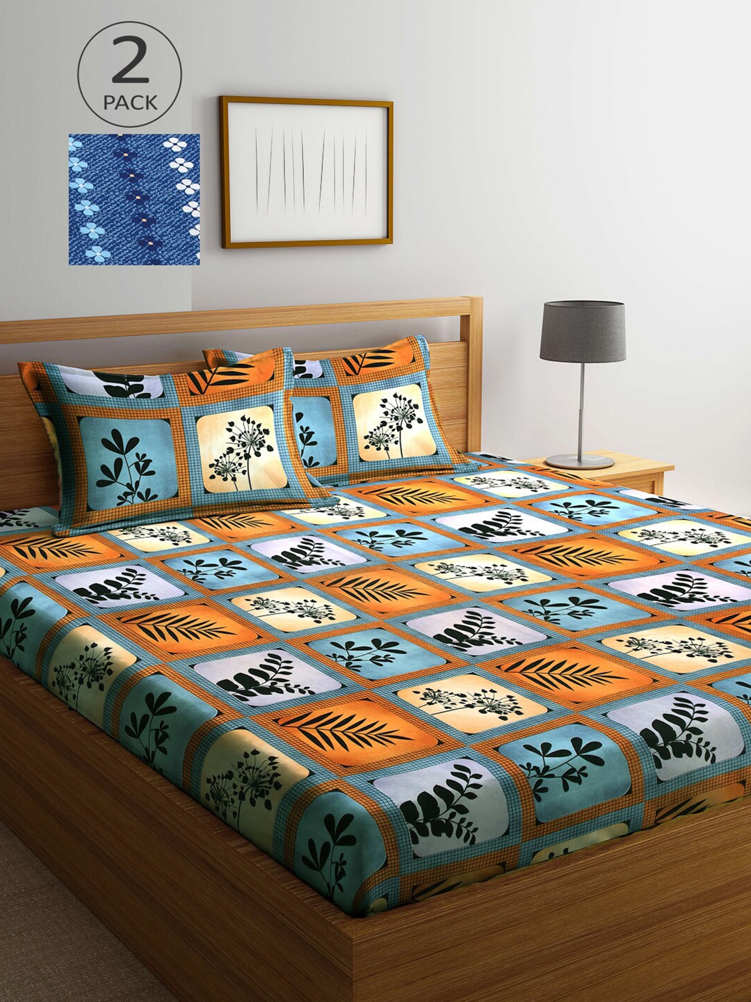 

Arrabi Multicoloured Graphic 300 TC 2 King Bedsheet with 4 Pillow Covers, Multi