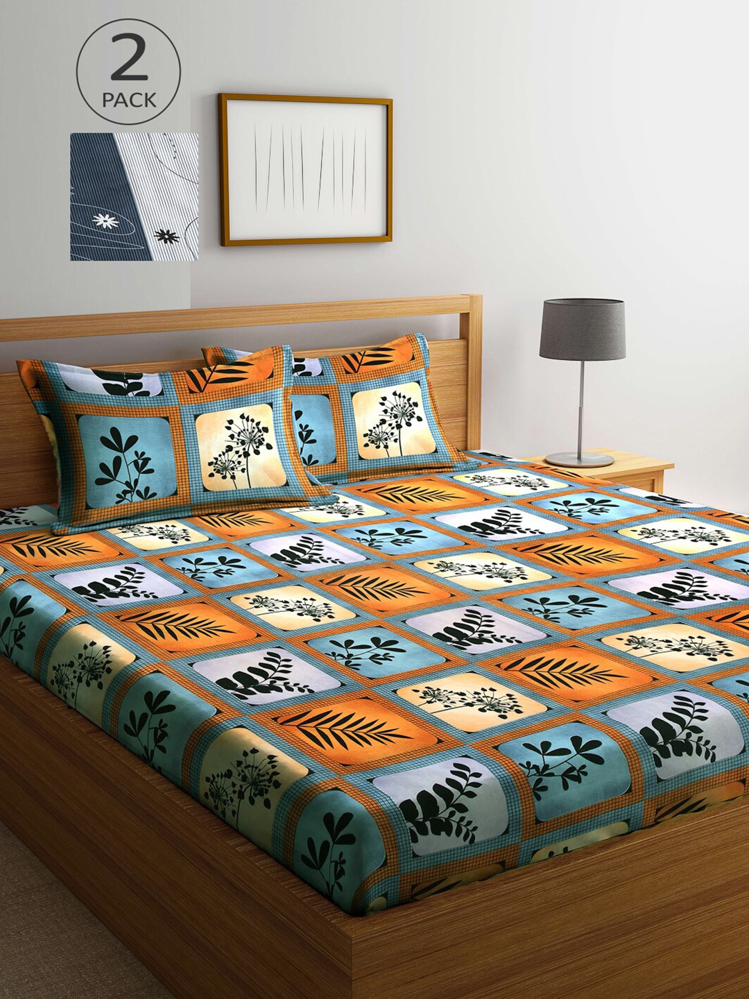 

Arrabi Yellow & White Floral 300 TC 2 King Bedsheet with 4 Pillow Covers