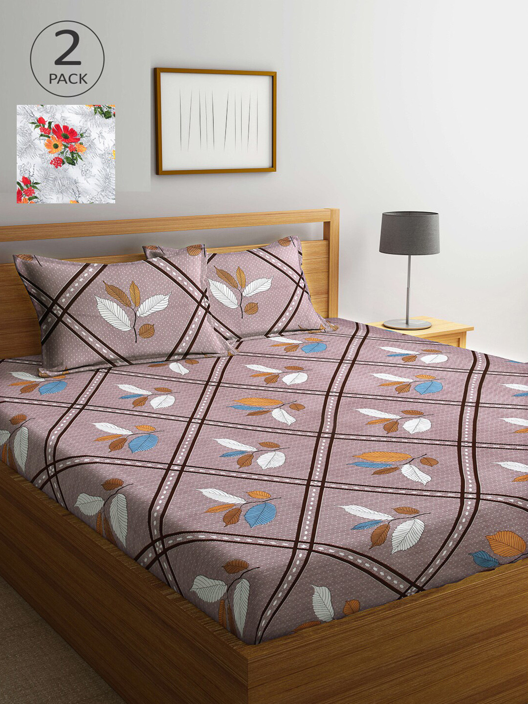 

Arrabi Grey & Red Floral 300 TC 2 King Bedsheet with 4 Pillow Covers