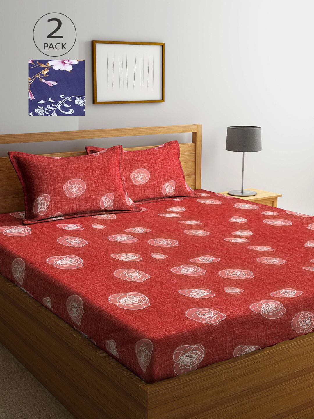 

Arrabi Blue & Red Graphic 300 TC 2 King Bedsheet with 4 Pillow Covers