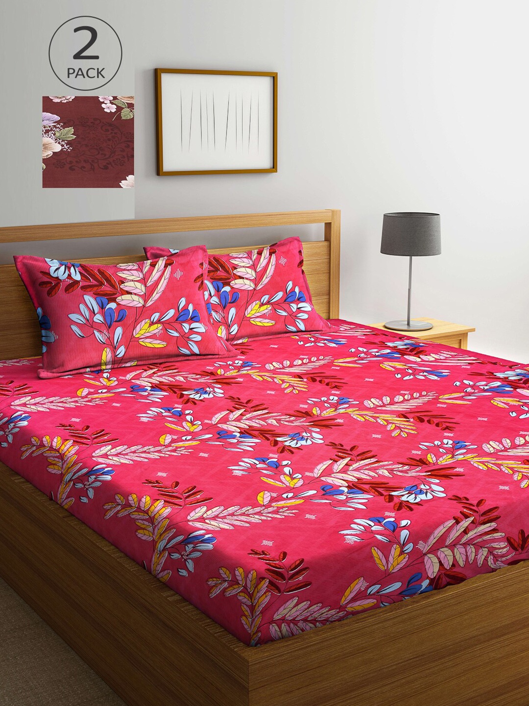 

Arrabi Pink & Brown Floral 300 TC 2 King Bedsheet with 4 Pillow Covers