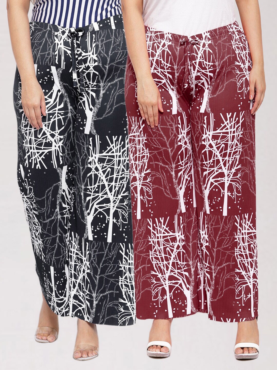 

KLOTTHE Women Maroon & Black 2 Printed Palazzos