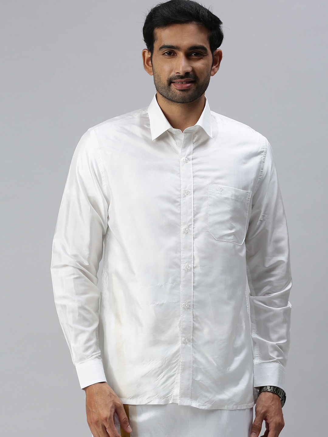 

Ramraj Men White Solid Silk Opaque Ethnic Shirt
