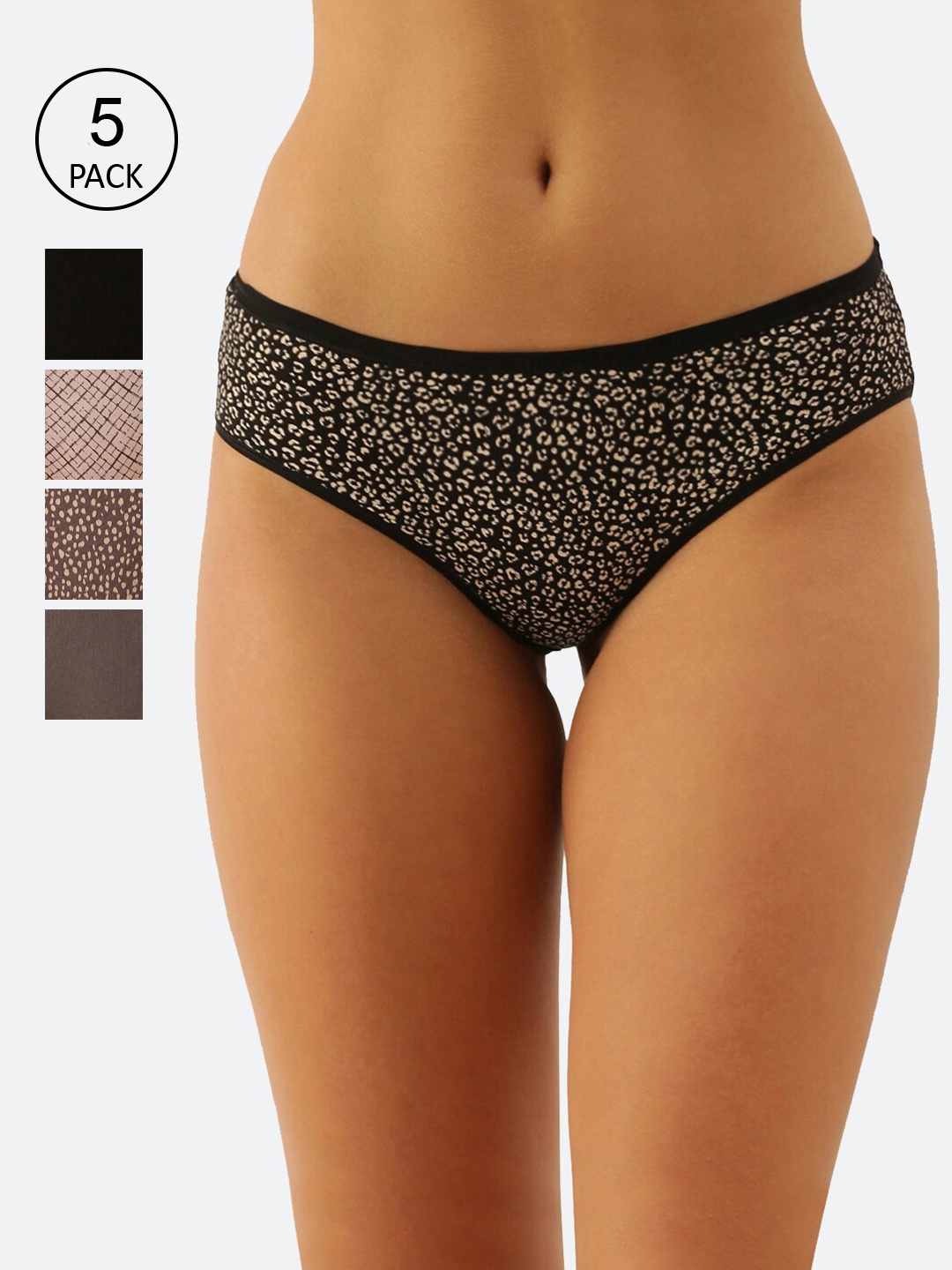

Enamor Women Pack Of 5 Assorted Antimicrobial Stain Release Hipster Briefs