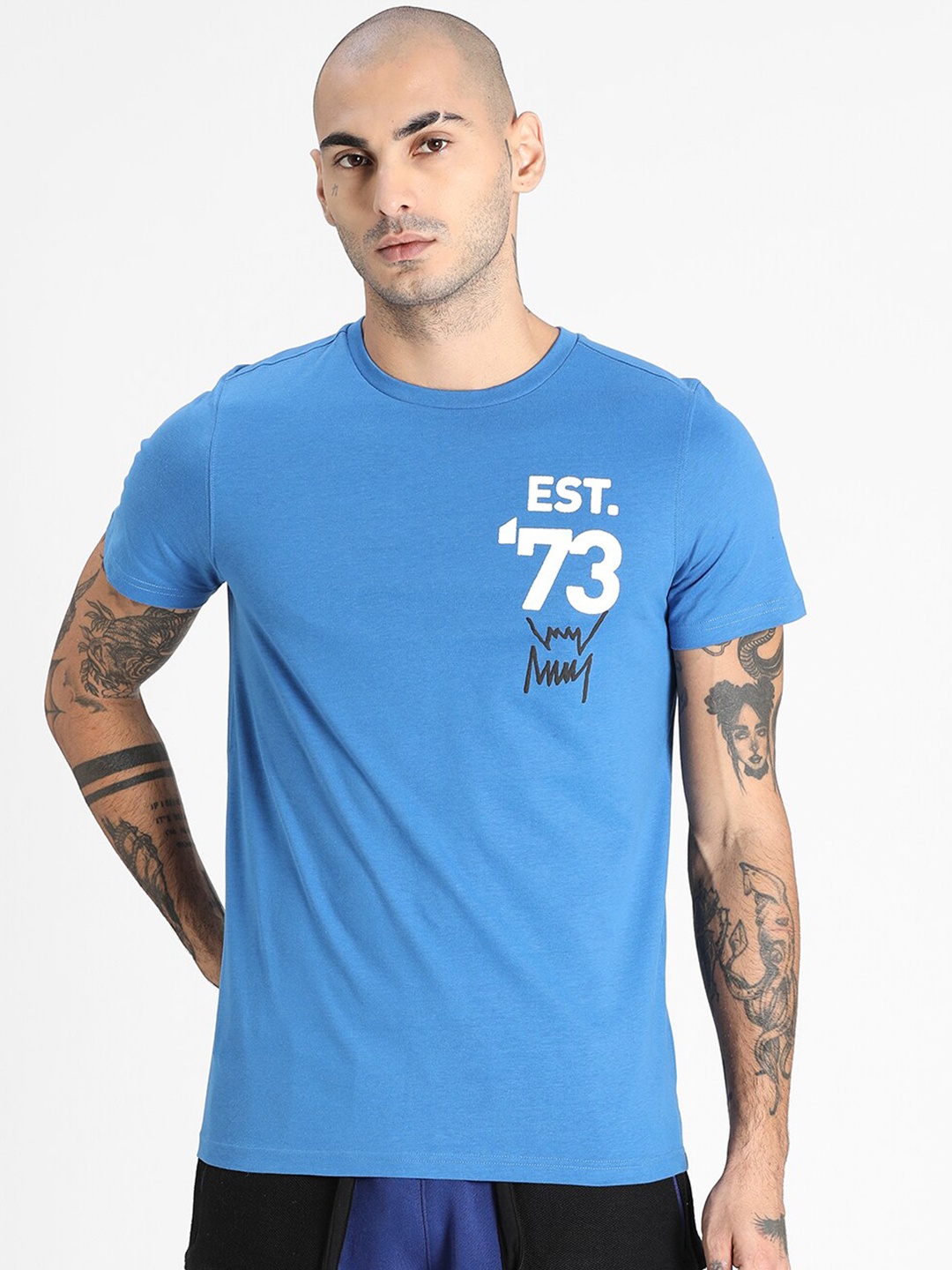 

Puma Men Blue Typography Printed Pure Cotton Franchise T-shirt