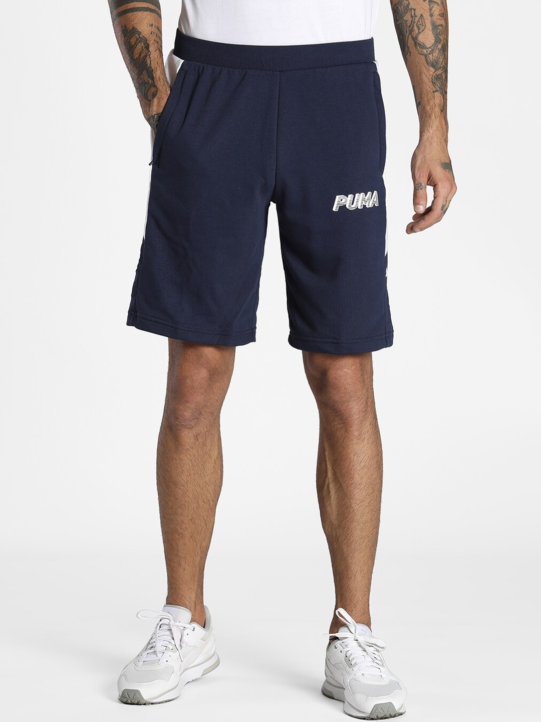 

Puma Men Navy Blue Printed Sports Shorts with e-Dry Technology