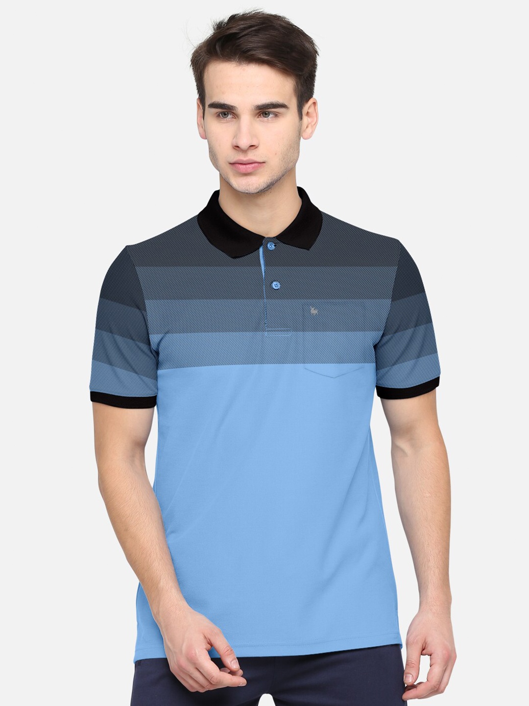 

BULLMER Men Blue Striped Polo Collar T-shirt