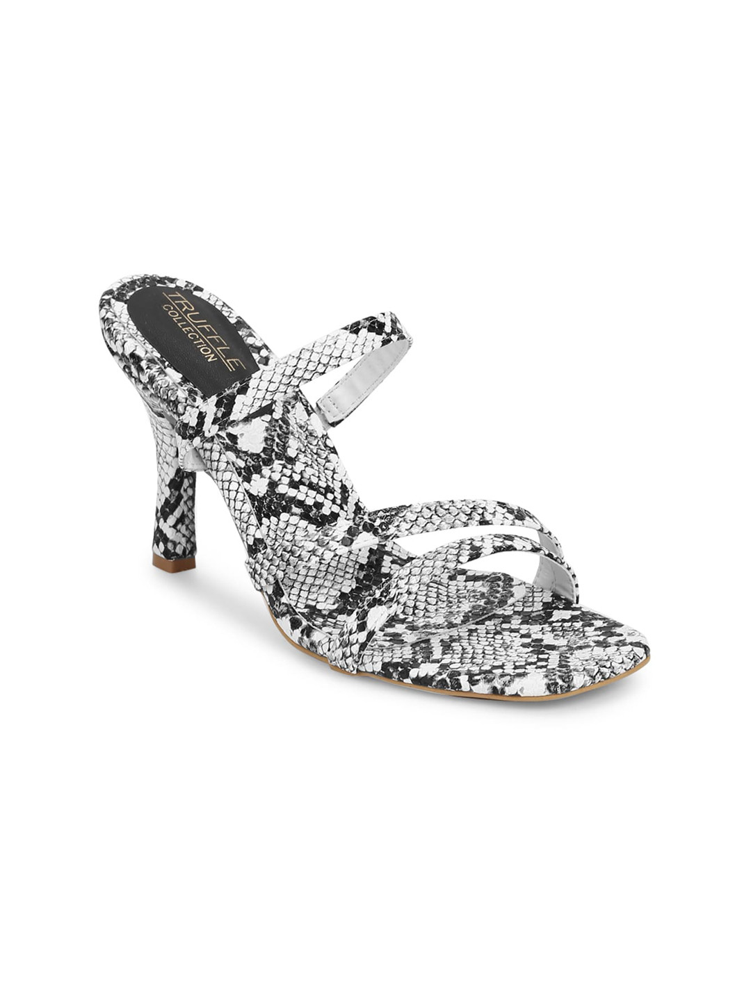 

Truffle Collection White Printed PU Stiletto Sandals with Buckles