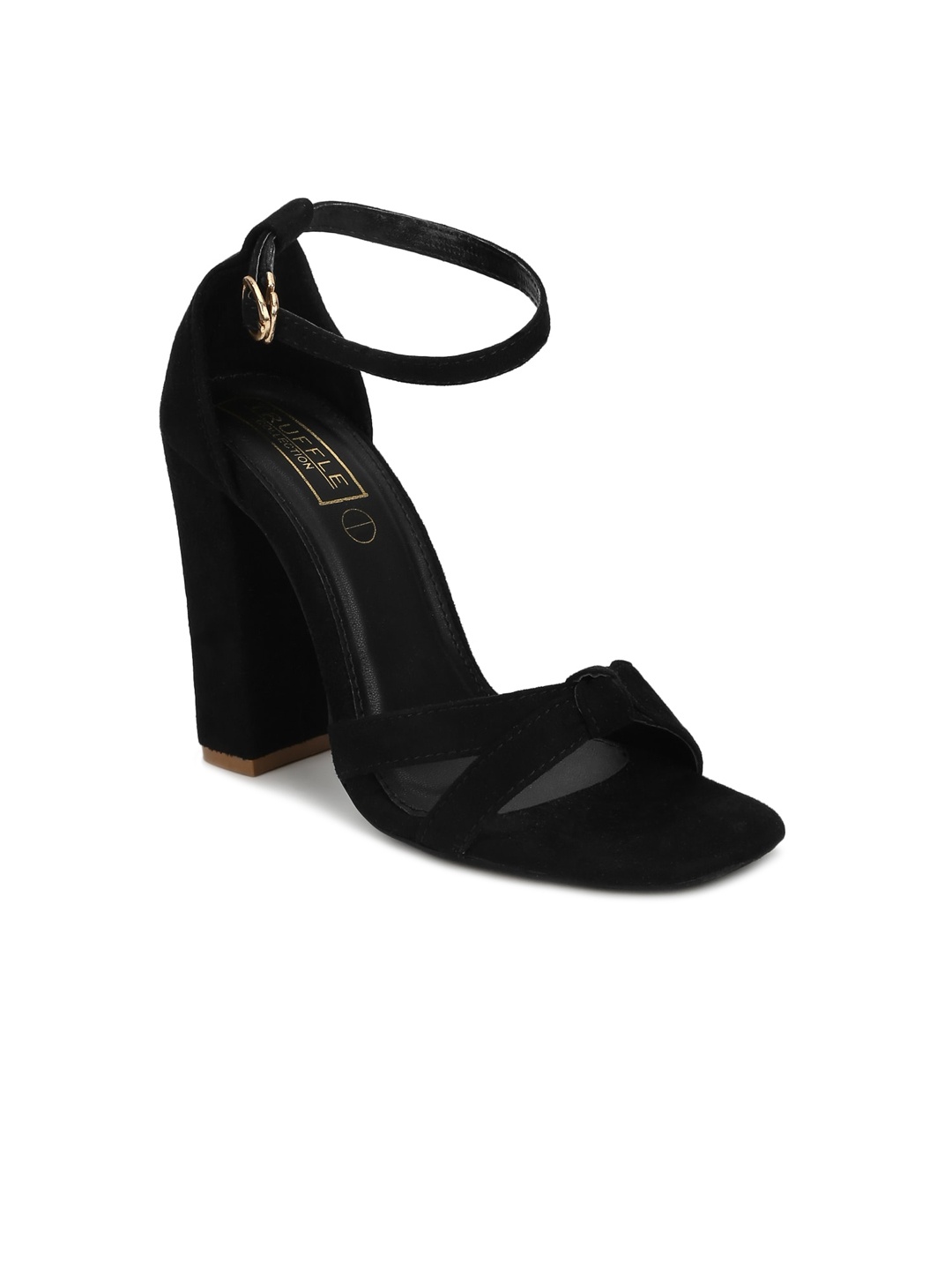 

Truffle Collection Black Suede Block Sandals with Buckles