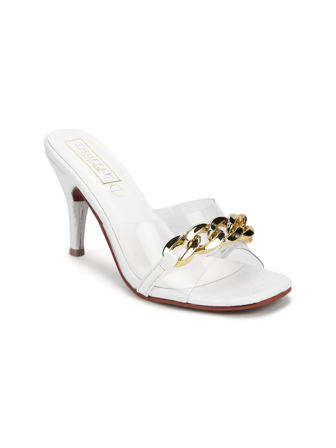 

Truffle Collection White & Transparent Embellished Party Stiletto Sandals