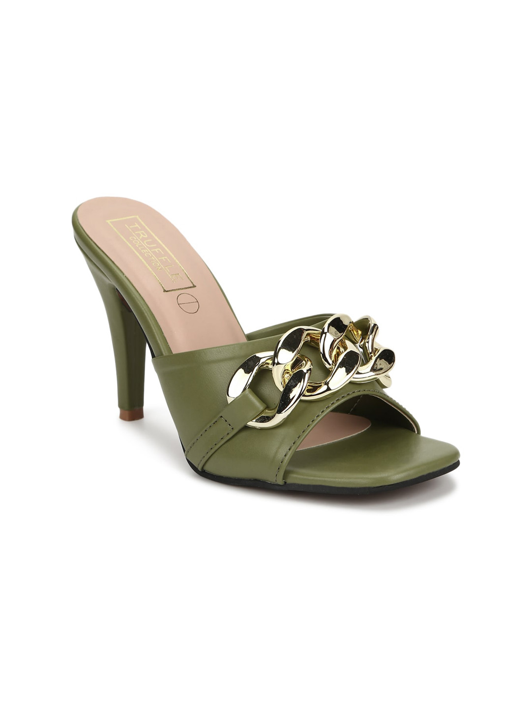 

Truffle Collection Green Embellished PU Block Mules