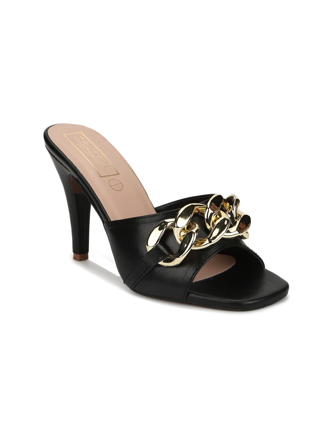 

Truffle Collection Black Embellished PU Block Sandals