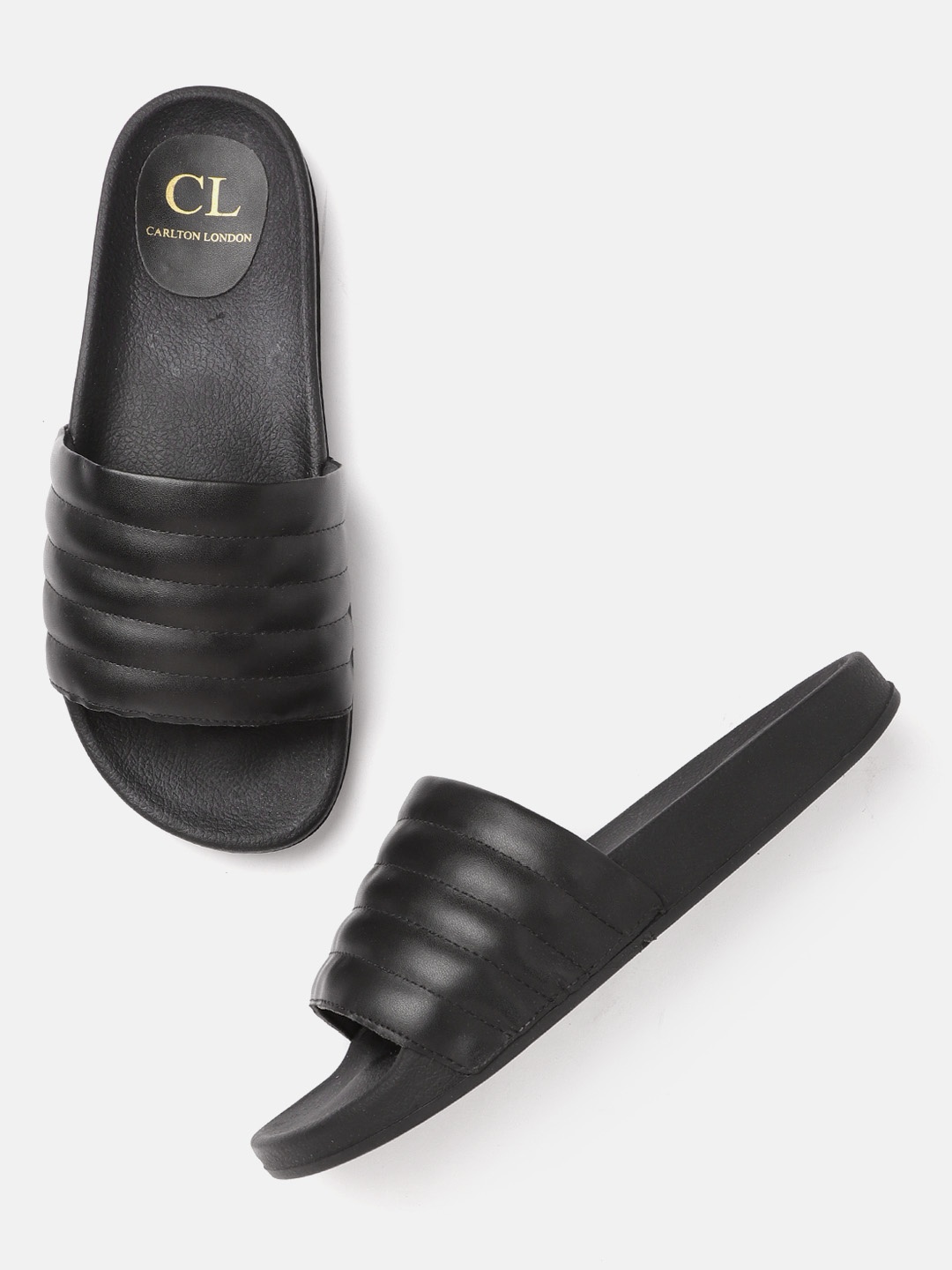 

Carlton London Women Black Quilted Open Toe Flats