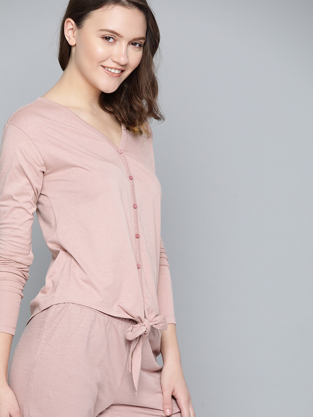 

M&H Easy Dusty Pink Solid Waist Tie-Ups Detail Regular Top