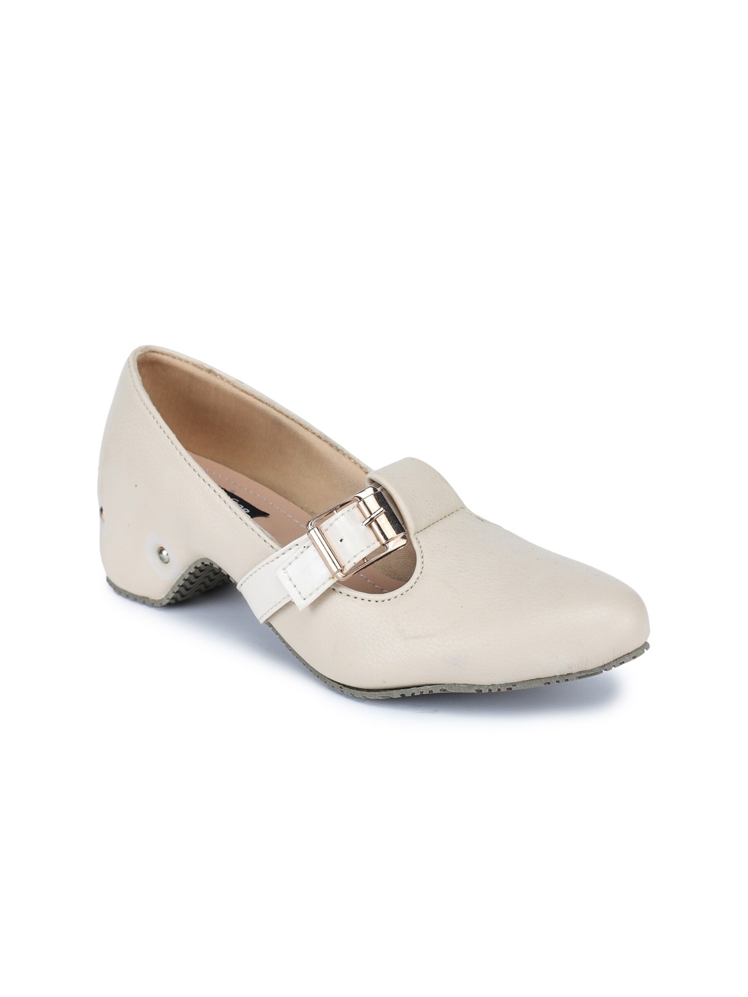 

Walkfree Women Cream-Coloured Colourblocked Ballerinas with Buckles Flats