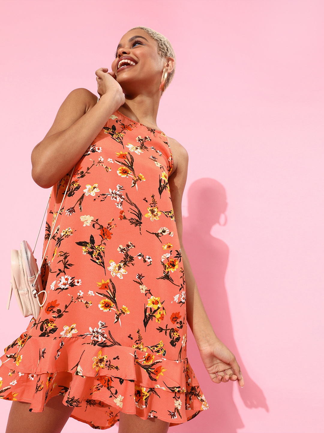 

PURYS Peach Floral Trapeze Dress