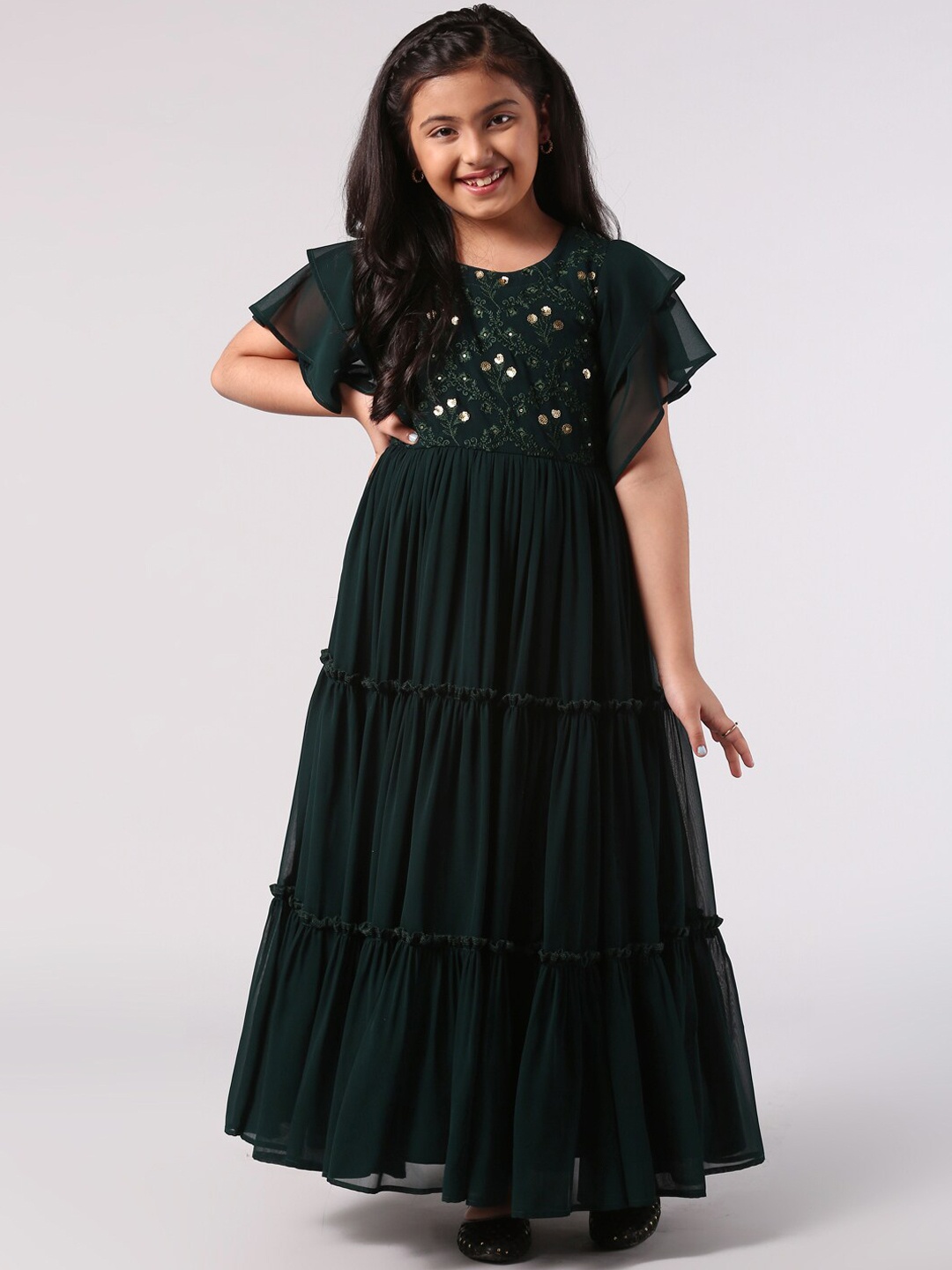 

Libas KIDS Girls Green Embellished Georgette Ethnic Maxi Dress