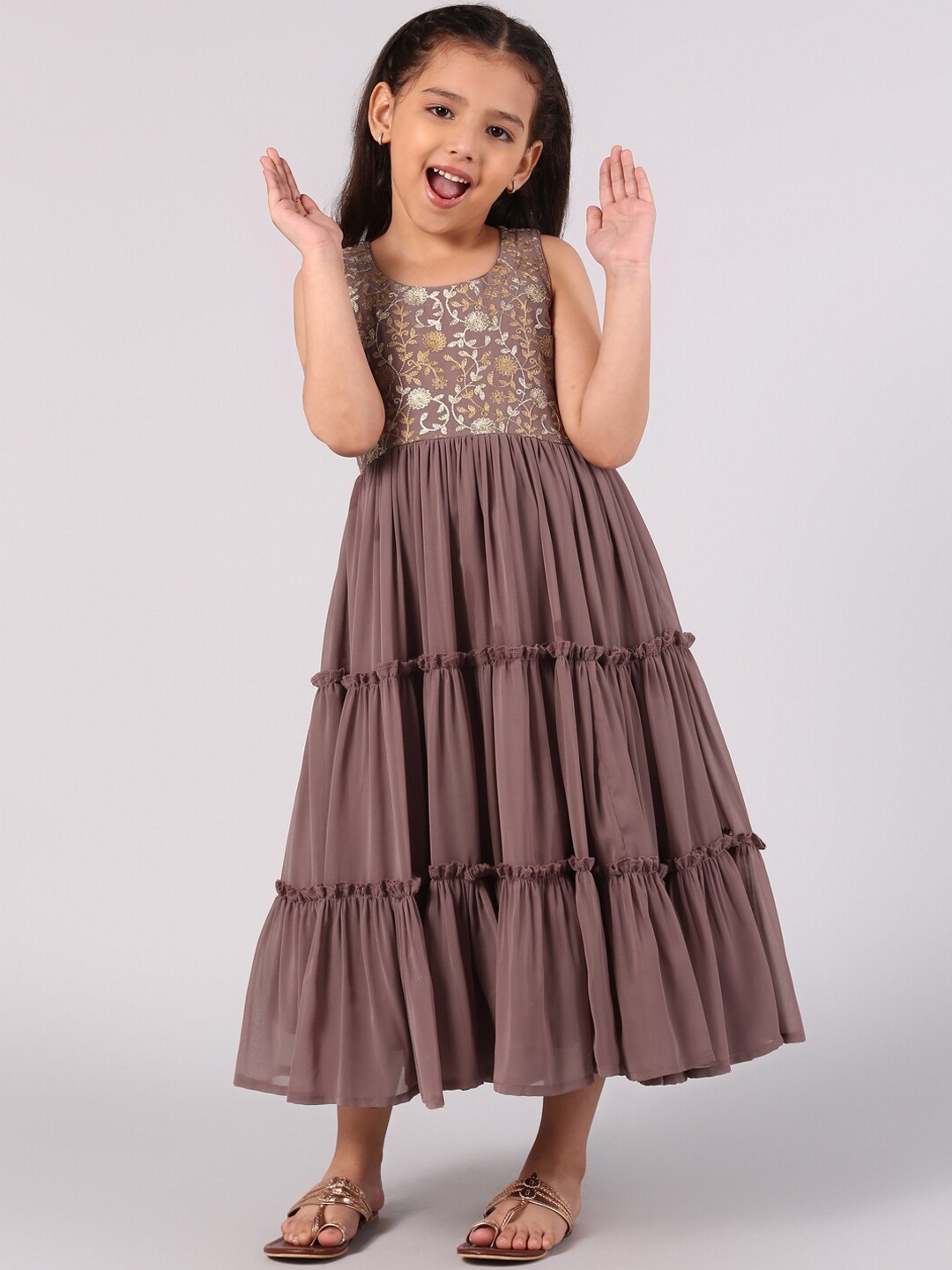 

Libas KIDS Girls Purple Ethnic Motifs Embroidered Georgette Ethnic Midi Dress