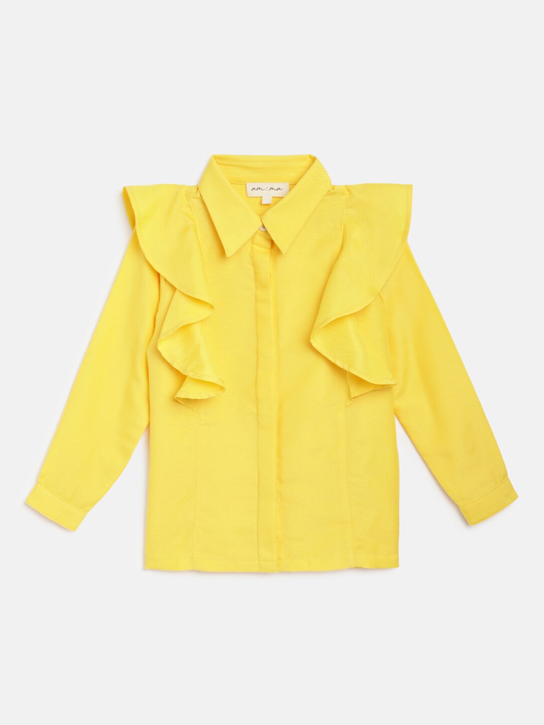 

am ma Girls Yellow Opaque Casual Shirt