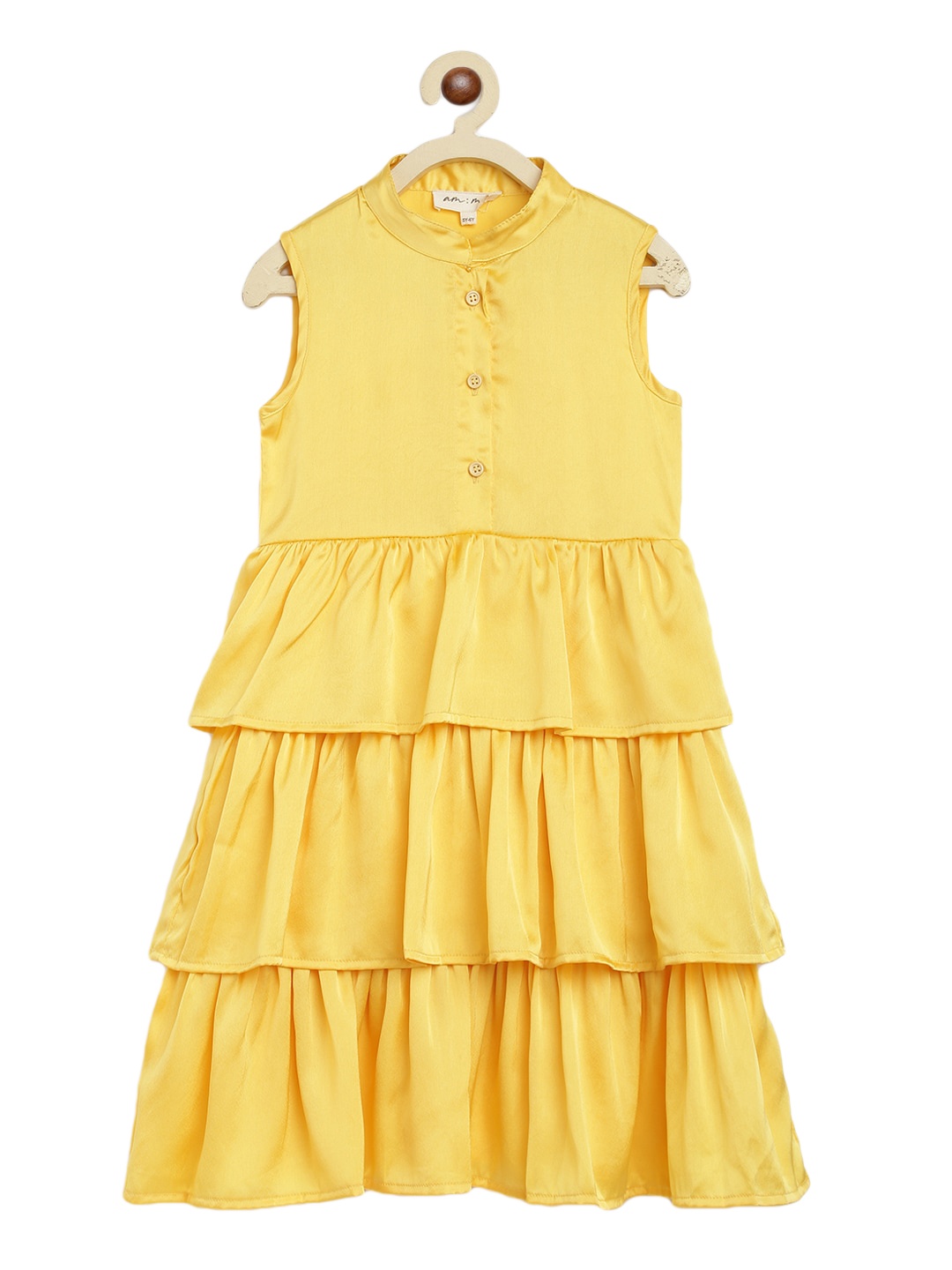 

am ma Girls Yellow Layered Dress