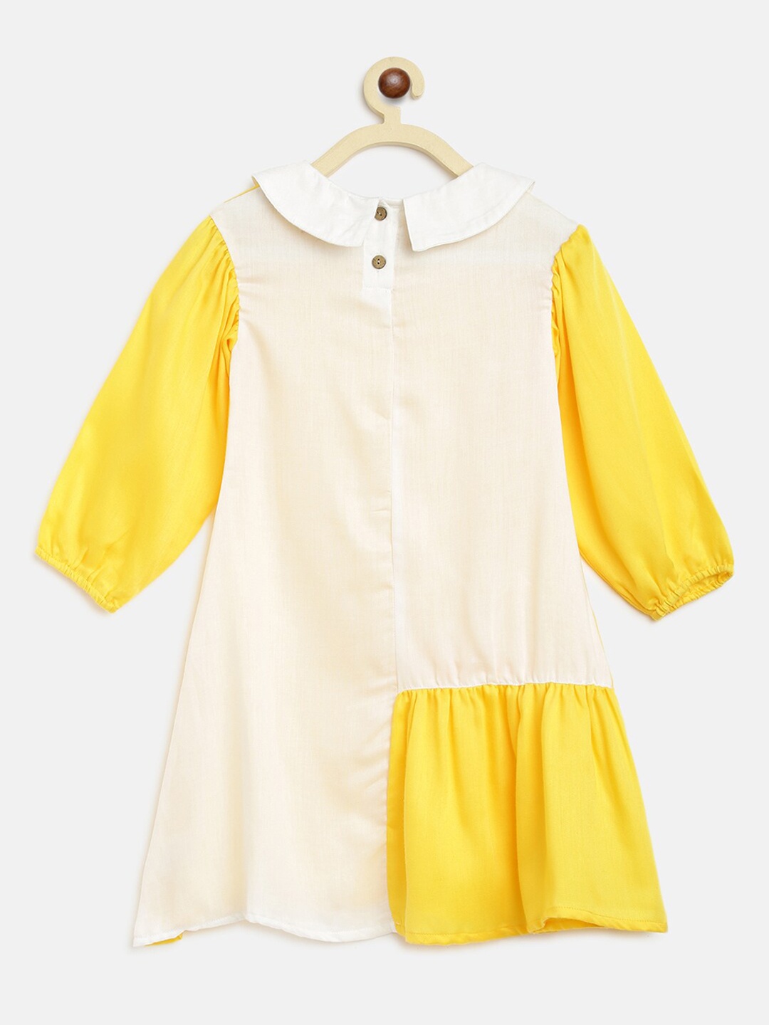 

am ma Peach-Coloured & Yellow Drop-Waist Cotton Dress