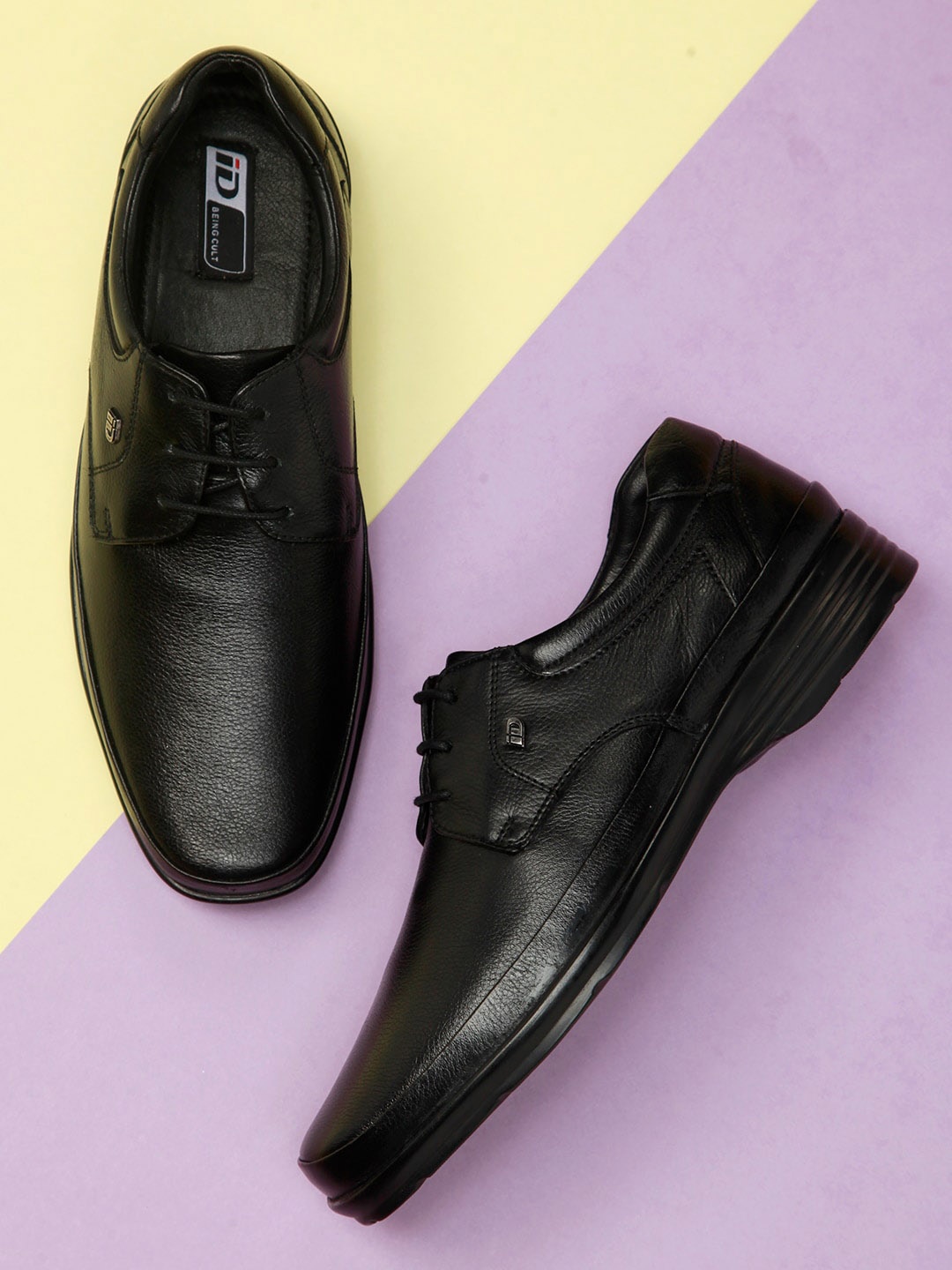 

ID Men Black Solid Leather Formal Derbys